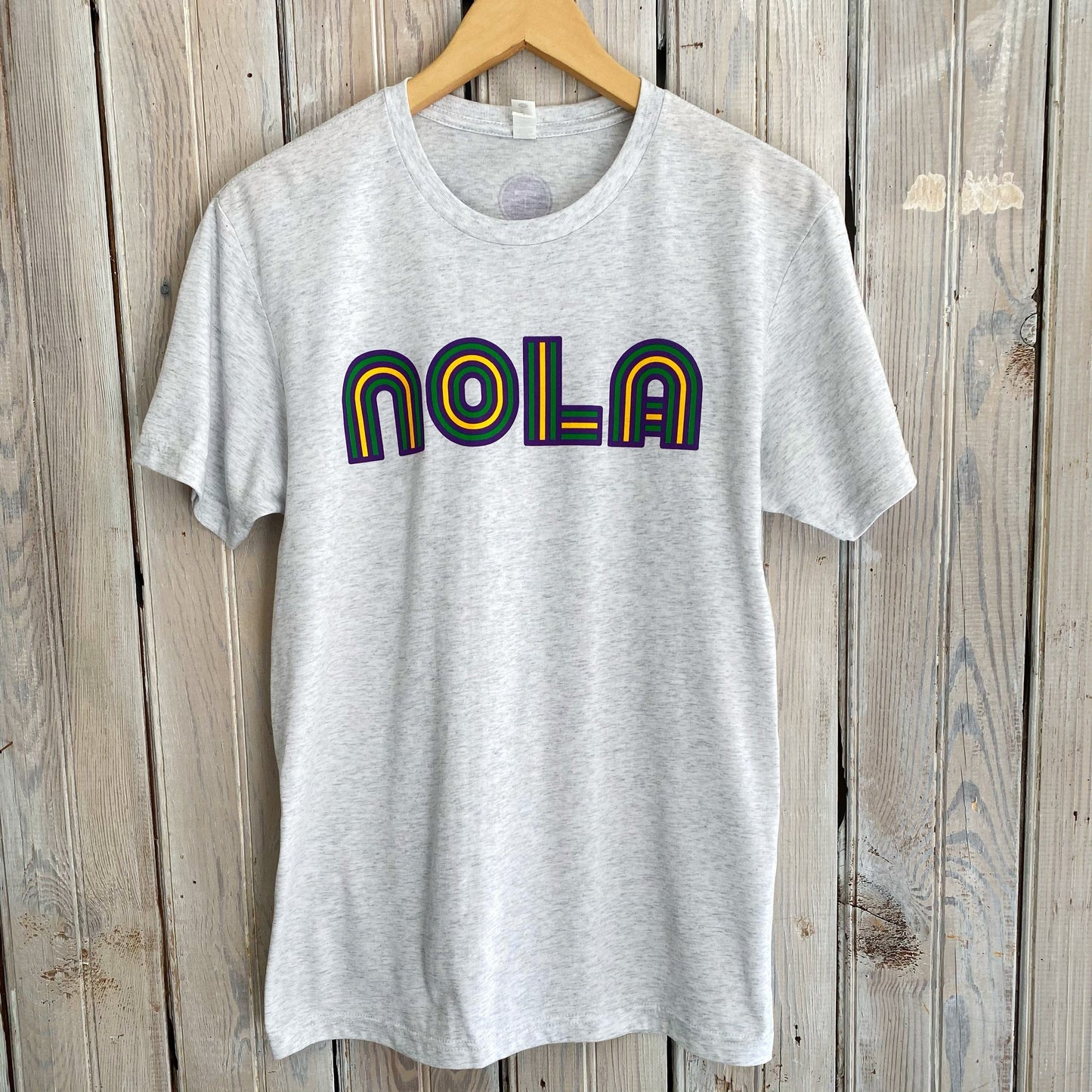 Mardi Gras Mono Nola Tee-heather white