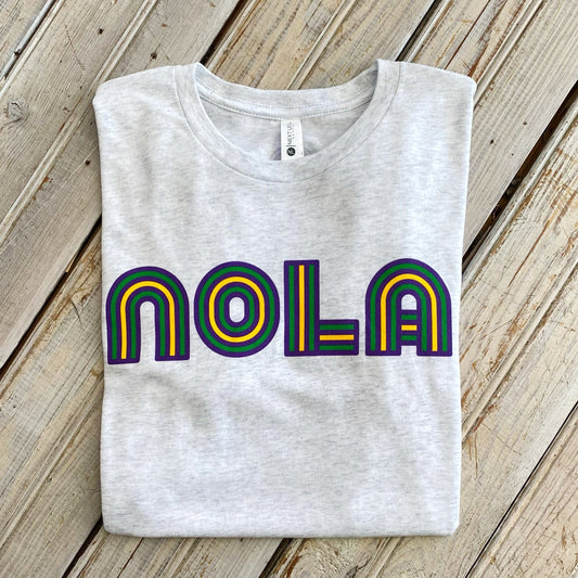 Mardi Gras Mono Nola Tee-heather white