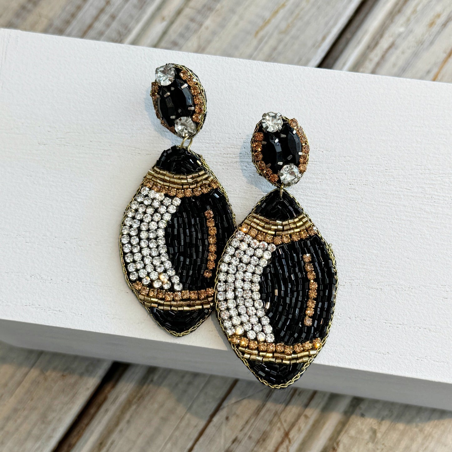 Football Beaded Earring- Black & Gold