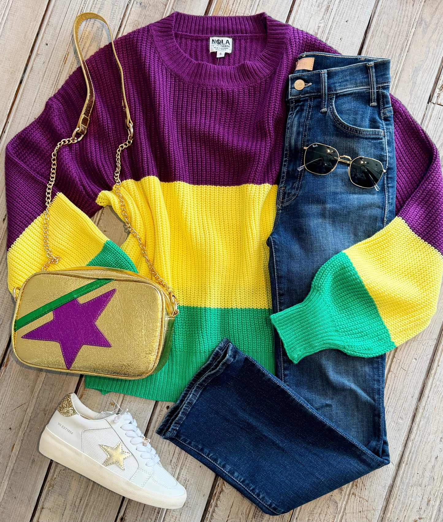 Nolaverse Mardi Gras Colorblock Sweater