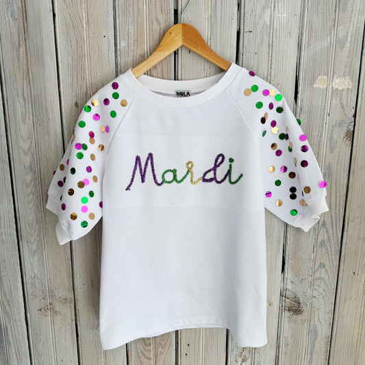 Mardi Sequin Oversized Bubble Sleeve-white