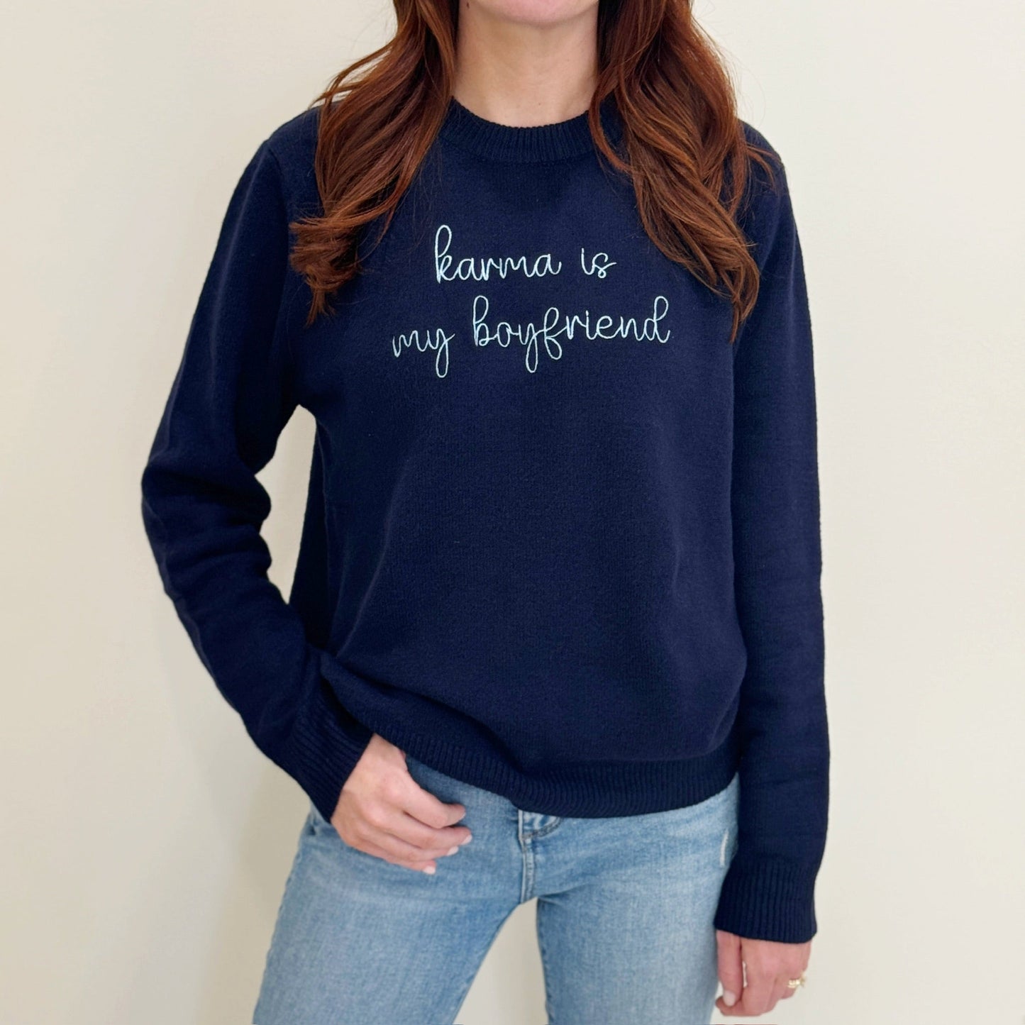 Karma is My Boyfriend Sweater-navy