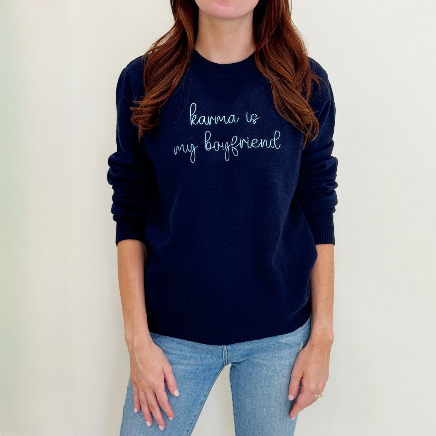 Karma is My Boyfriend Sweater-navy