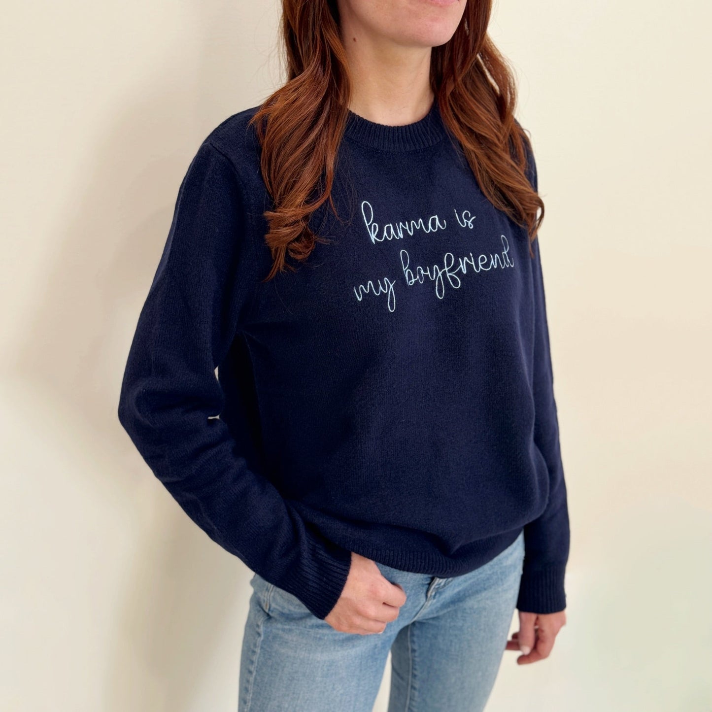 Karma is My Boyfriend Sweater-navy