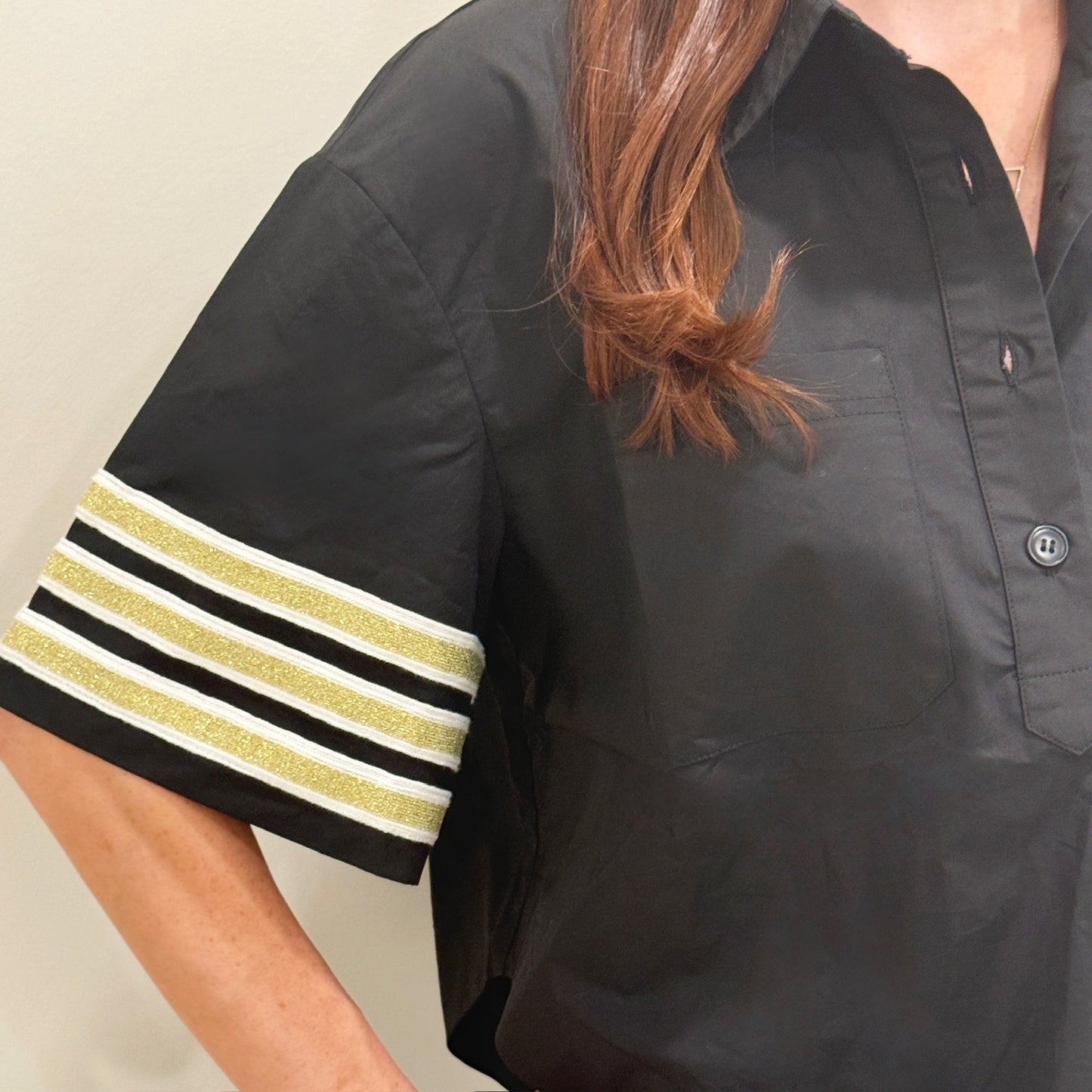 Nolaverse Stripe Sleeve Poplin-black & gold