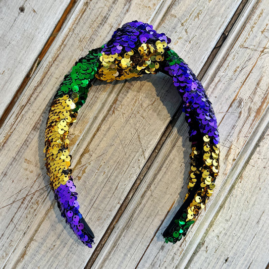 Sequin Knot Headband-mardi gras