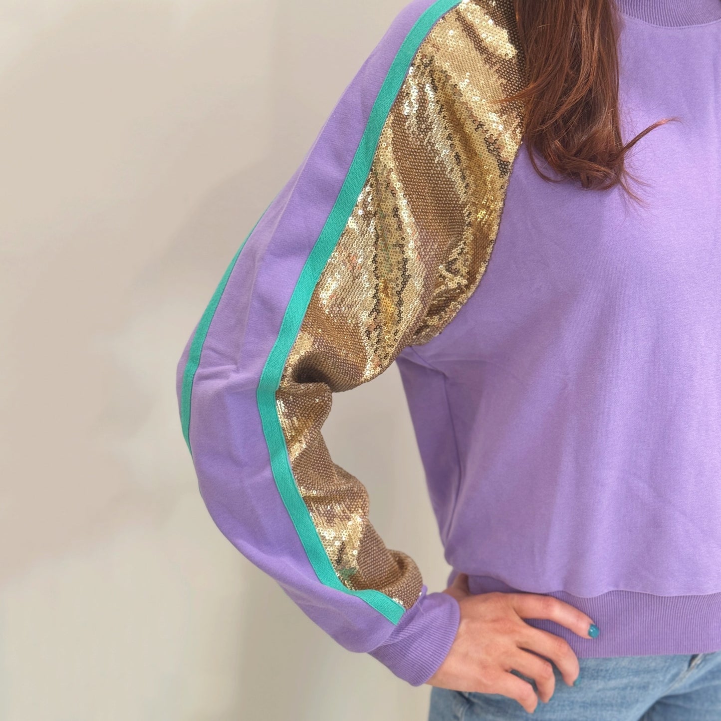 Lavender Sweatshirt with Gold Sequins