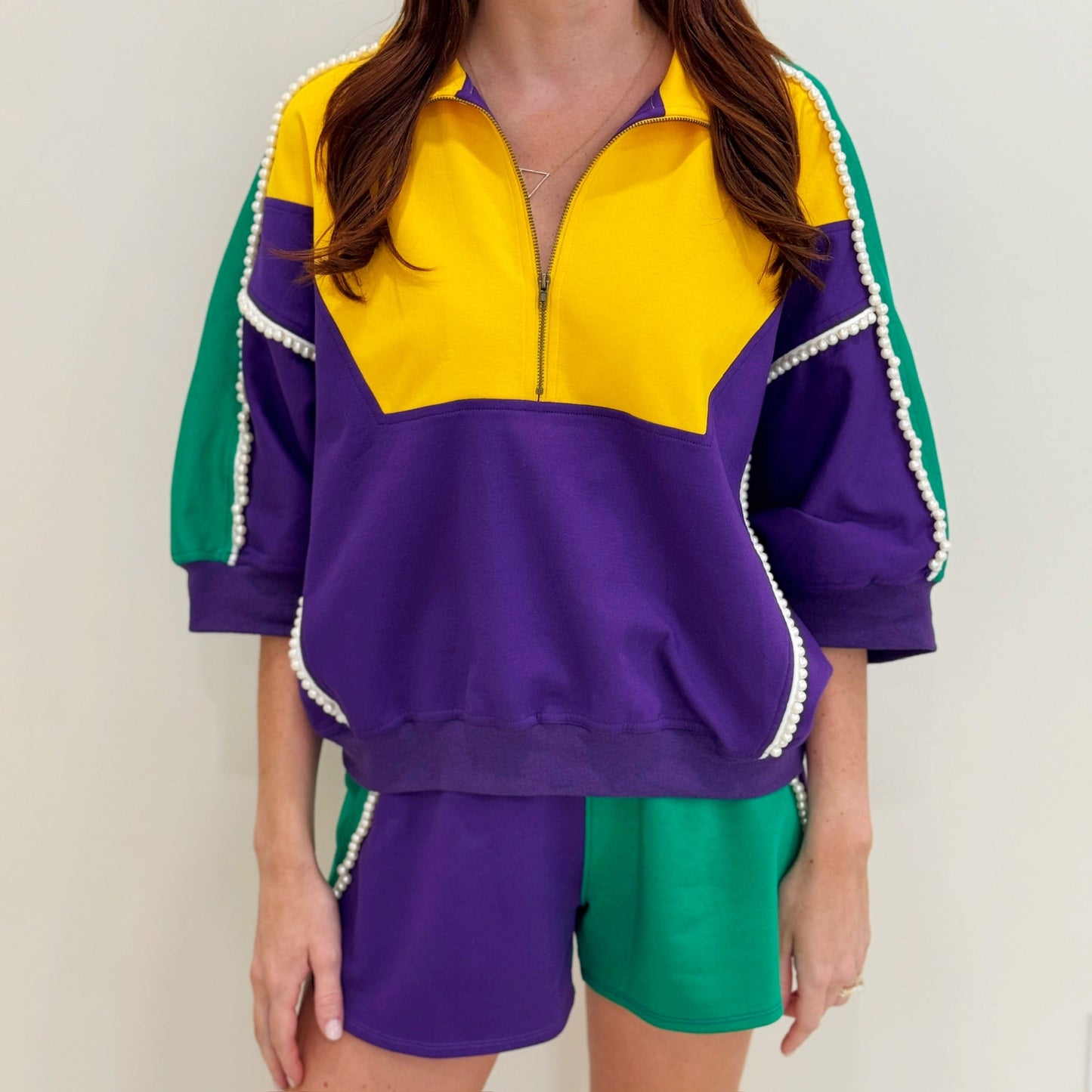 Nolaverse Pearl Mardi Colorblock S/S Zip