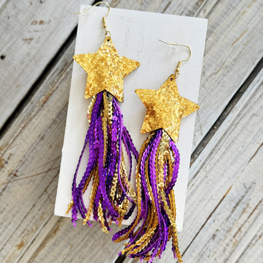 LSU Star Fringe Earrings