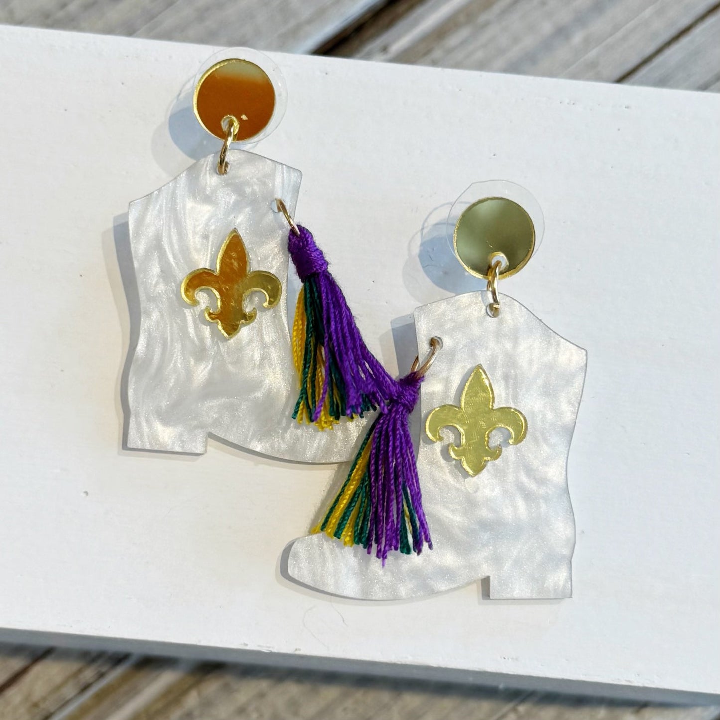 Mardi Gras Boots Acrylic Earring