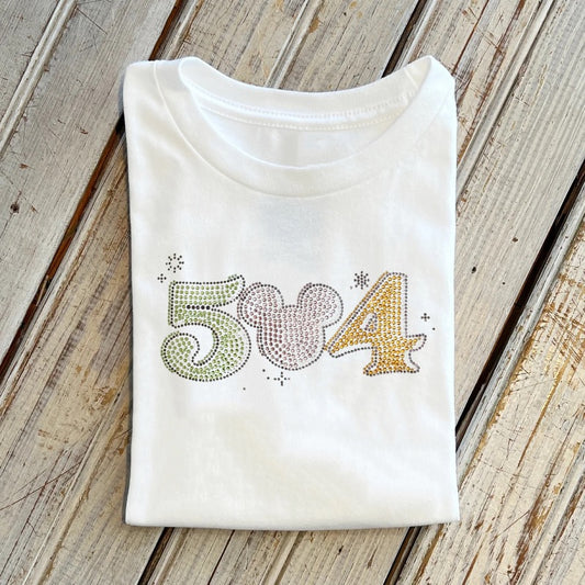 504 Mickey Rhinestone Kids Tee-white