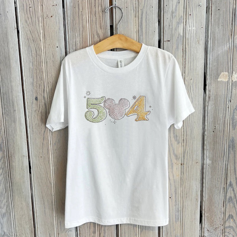 504 Mickey Rhinestone Kids Tee-white