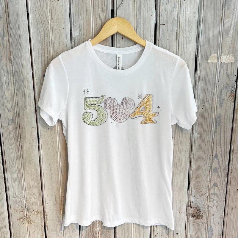 504 Mickey Rhinestone Women's Tee-white