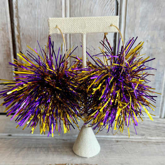 *PREORDER* LSU Pom Pom Hoop Earring-purple/gold