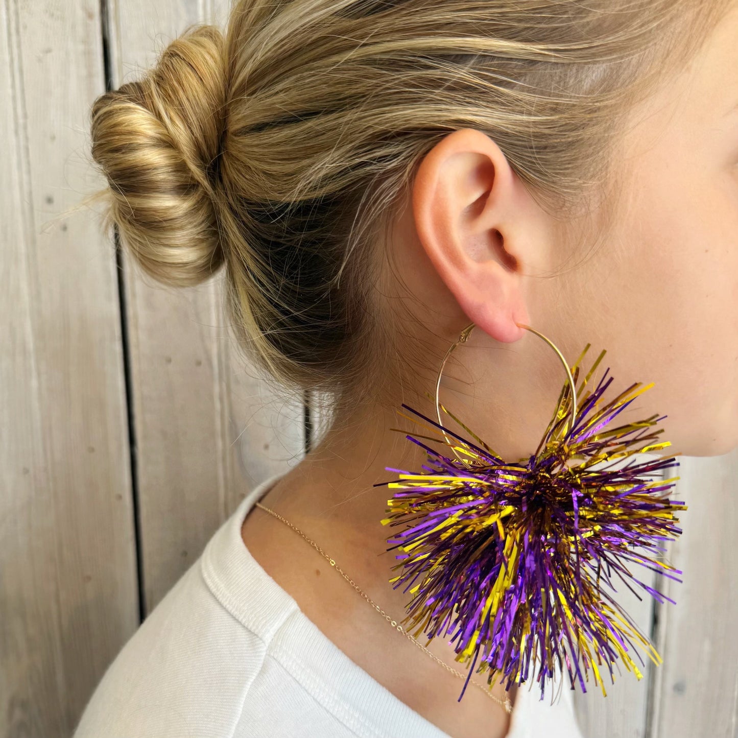 *PREORDER* LSU Pom Pom Hoop Earring-purple/gold