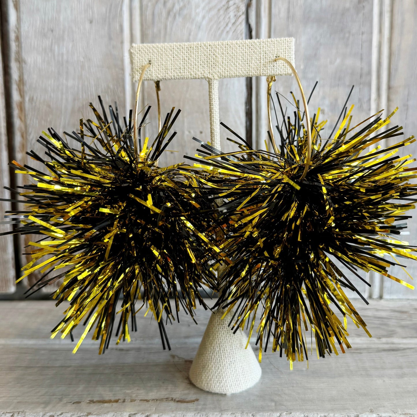 Saints Pom Pom Hoop Earring-black/gold