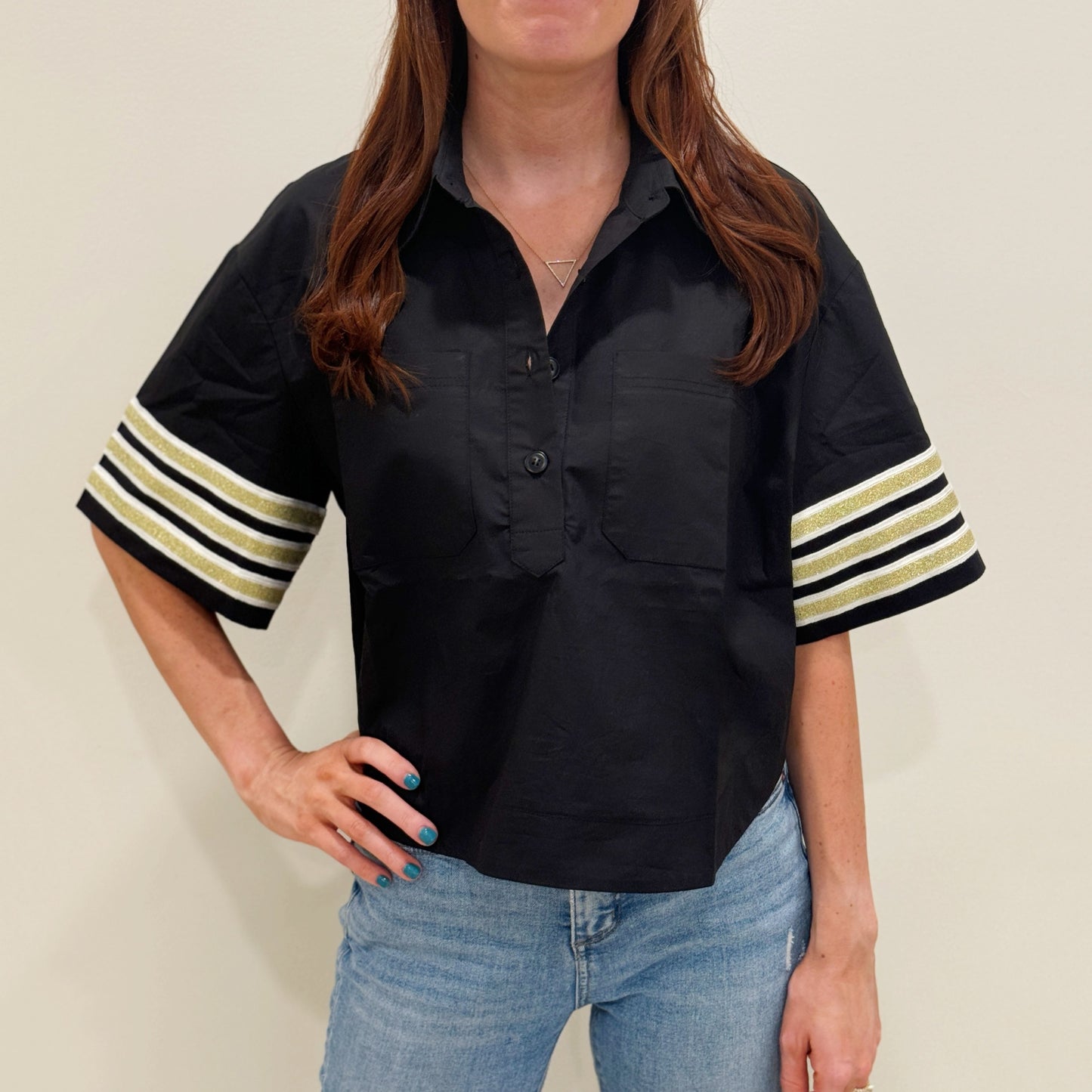 Nolaverse Stripe Sleeve Poplin-black & gold