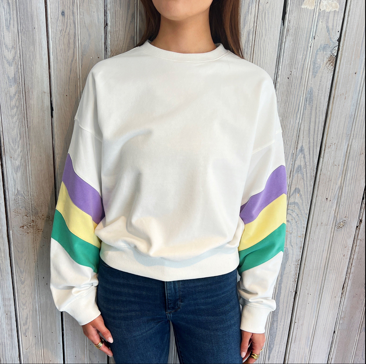 Nolaverse MG Pastel Stripe Sweatshirt-ivory