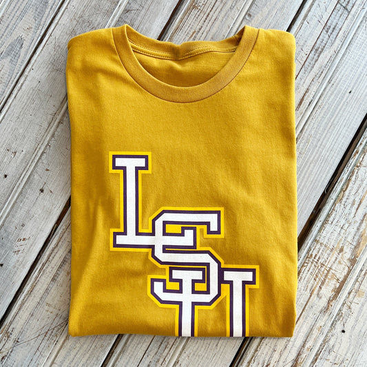 LSU Stacked Logo Tee-antique gold