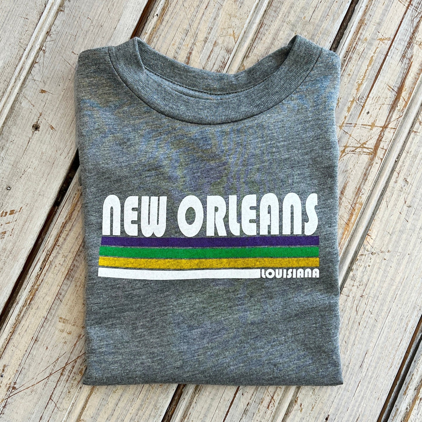 Mardi Gras NO Stripes Kids Tee-hea grey