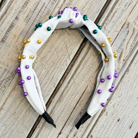 Pearl Mardi Gras Headband-white