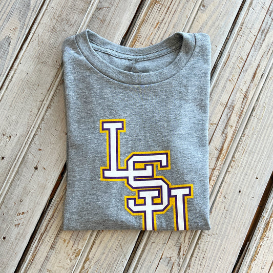 LSU Stacked Kids Tee-hea grey