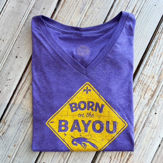 Born On The Bayou Women V-Neck-purple