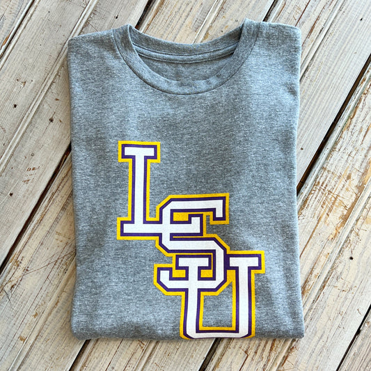 LSU Stacked Logo Tee-hea grey