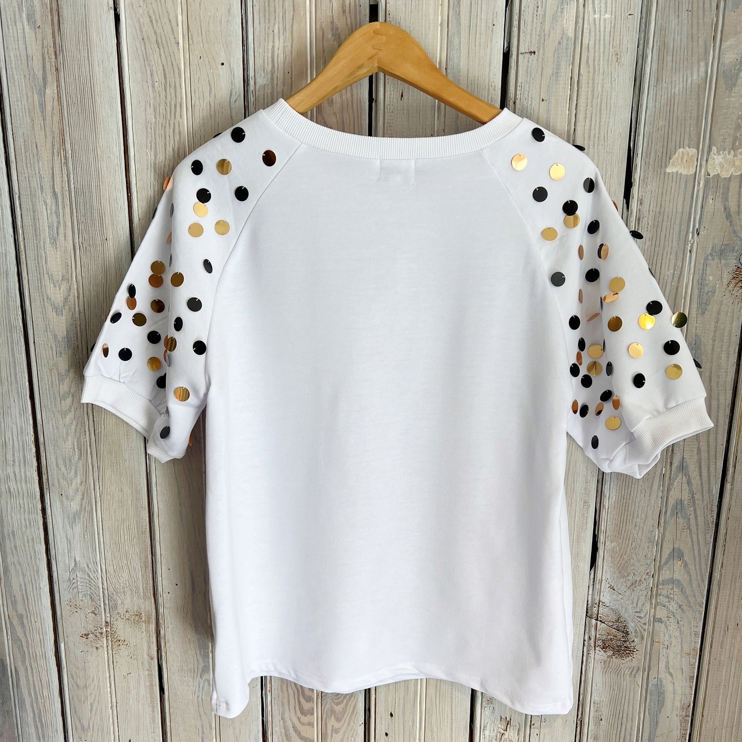 Saints Sequin Bubble Sleeve-white