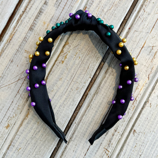 Pearl Mardi Gras Headband-black