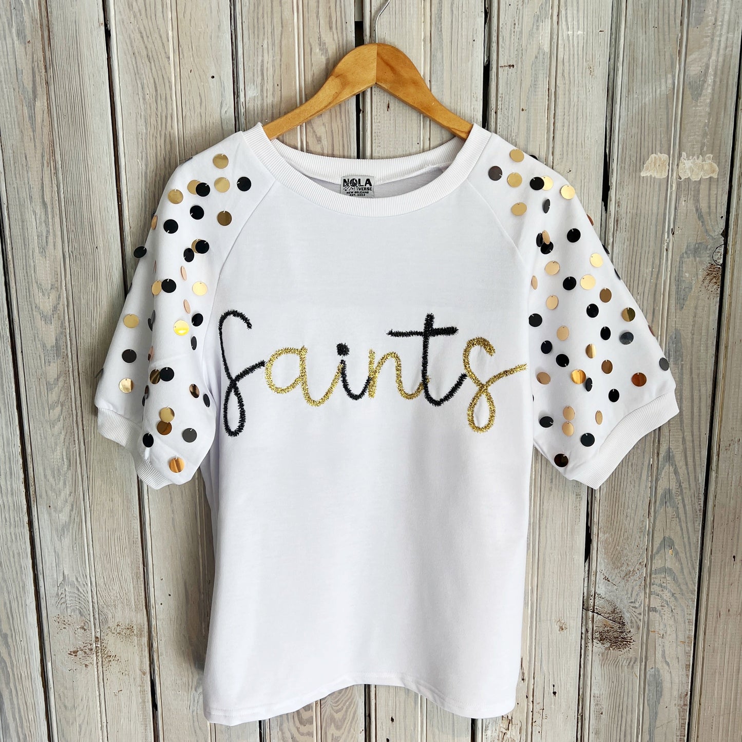 Saints Sequin Bubble Sleeve-white