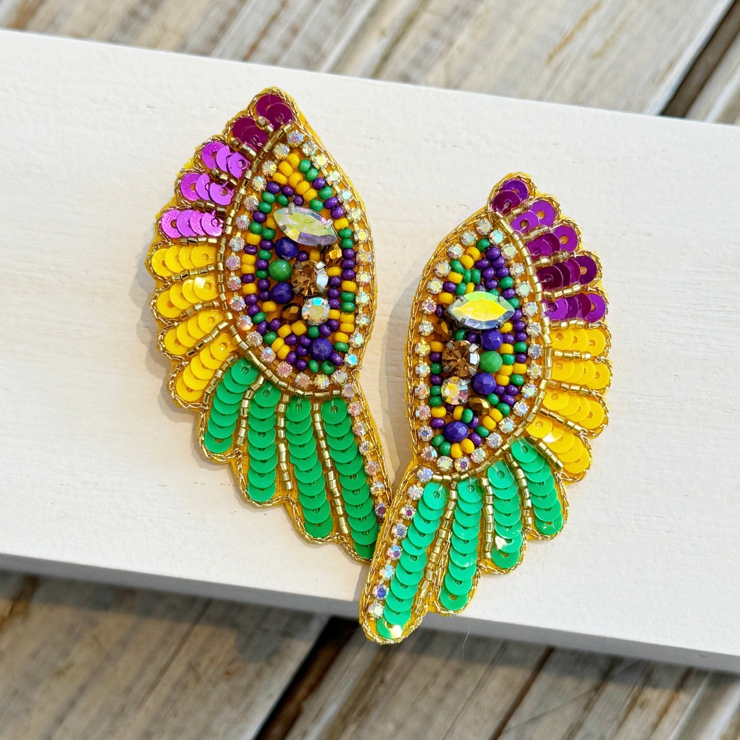 Mardi Gras Wing Earrings