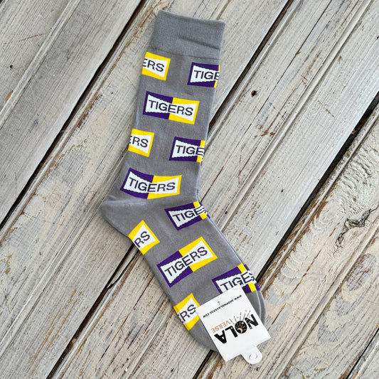 Nolaverse Tigers Two Tone Sock-grey