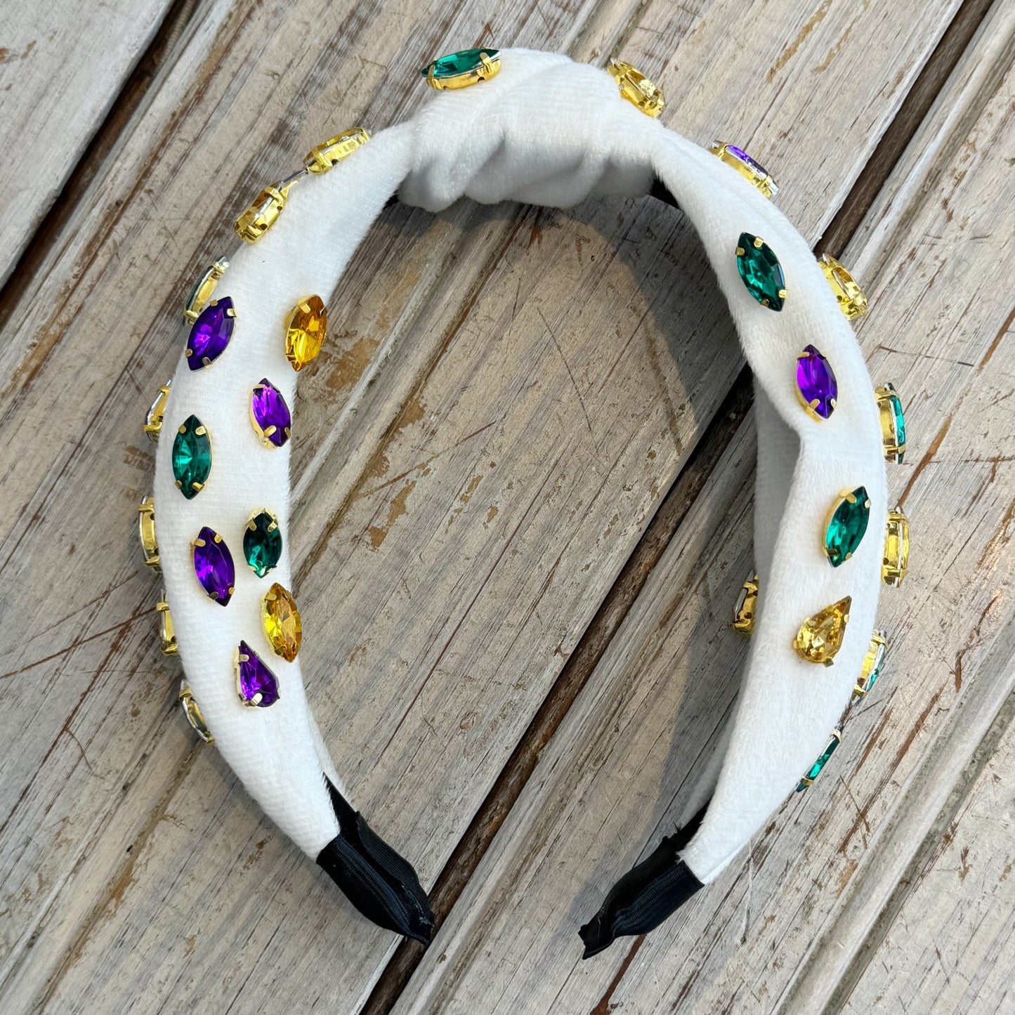 Rhinestone Mardi Gras Velour Headband-white