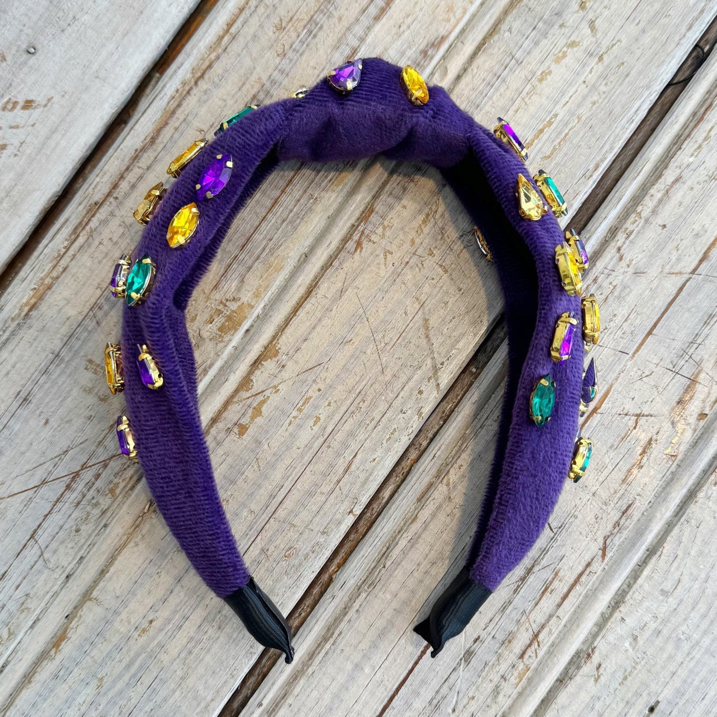 Rhinestone Mardi Gras Velour Headband-purple