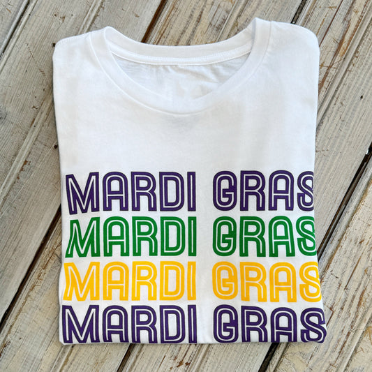 Mardi Gras x 5 Women’s Crew Tee-white