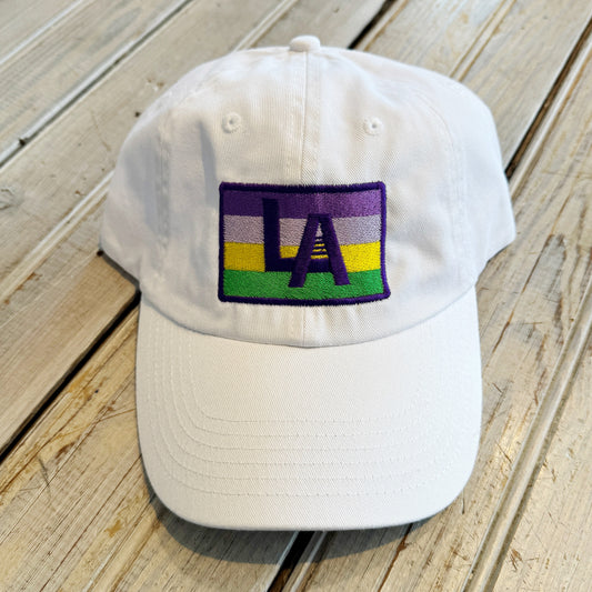 Mardi Gras Stripe LA Hat-white