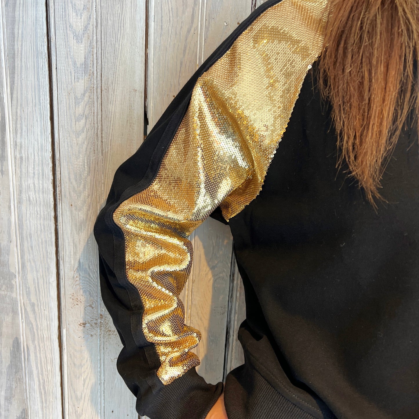 Black Sweatshirt with Gold Sequins